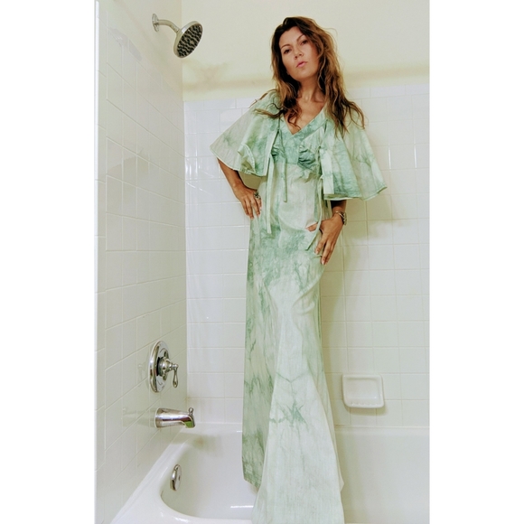 Handmade cotton 70s tie dye maxi with cape - Picture 2 of 7